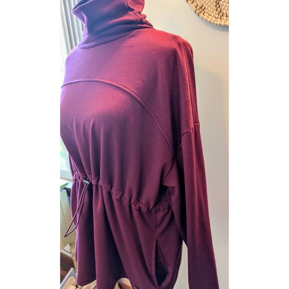 Women's Nine West Active Burgundy LS Mock Neck Shirt Large Pockets Drawstring - Picture 4 of 11